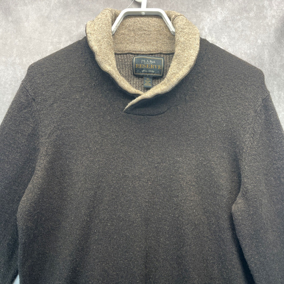 Jos. A. Bank Reserve Lambs Wool Blend Sweater Brown w/Tan Collar Men's XL - Picture 2 of 6